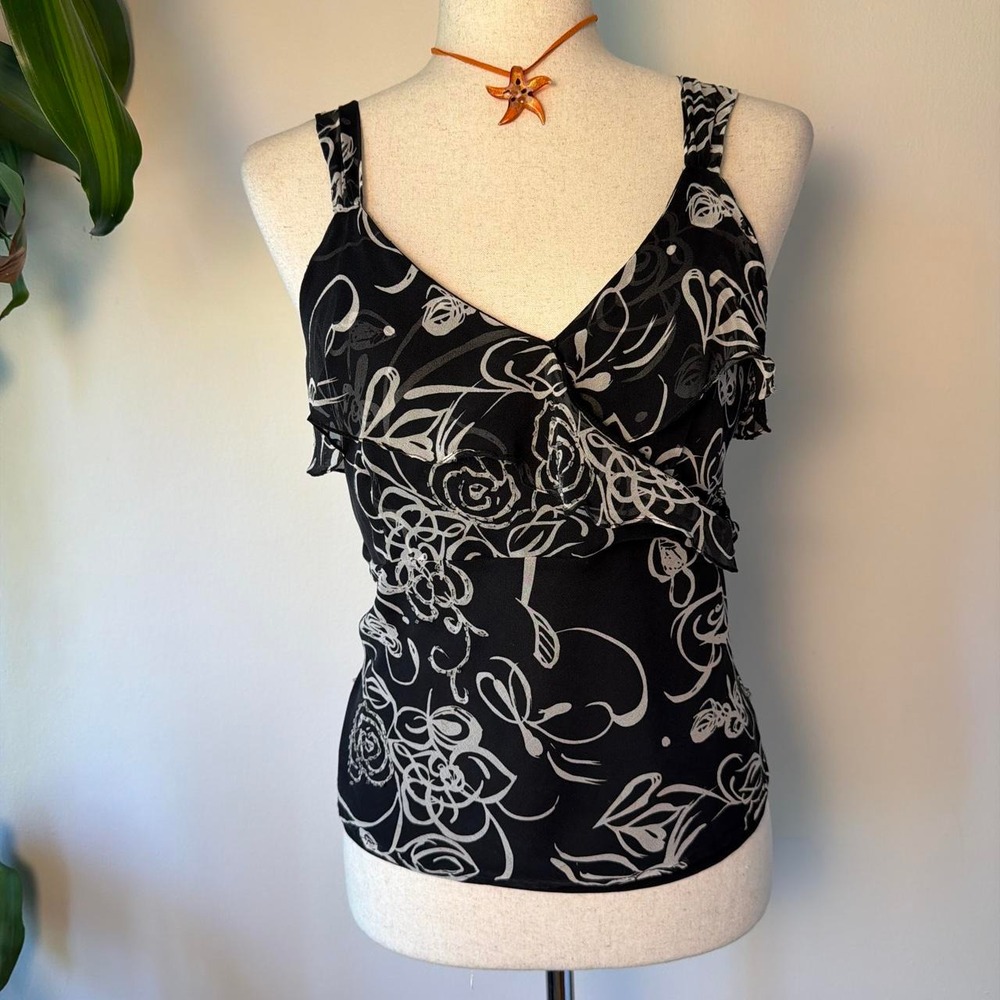 Separates by New York City Design Co Silk Beaded Floral Ruffle Cami Tank Top L